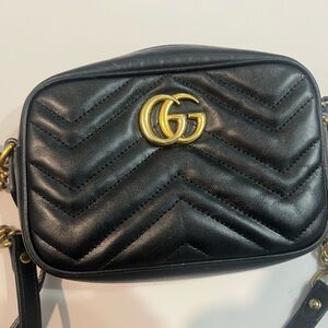 Gucci Black Leather Crossbody with Gold Logo